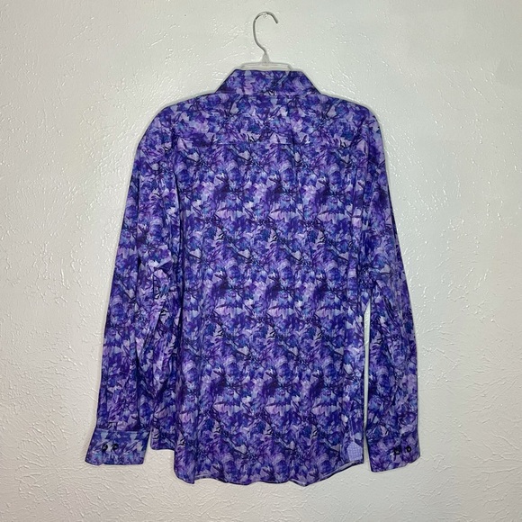 TALLIA Men’s Indigo Floral Print Button Down - Picture 4 of 5